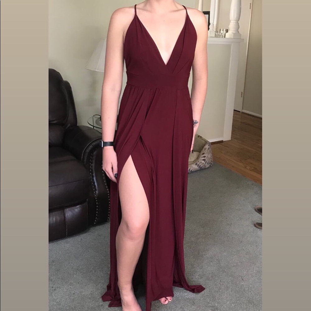 Simple and elegant burgundy long prom dress